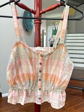 NWT Lucky Brand Women's Plaid Top Peasant Size S